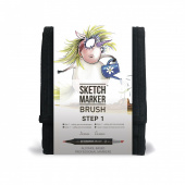 Набор маркеров Sketchmarker Brush Step 1 для начинающих (12 шт. + сумка-органайзер)