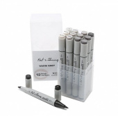 Набор спиртовых двусторонних Brush маркеров Fat&Skinny WARM GREY, 12 шт.