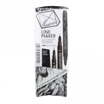 Derwent Набор из 3 м/лайнеров GRAPHIK Line marker / Черный 0,1, 0,3, 0,5 мм