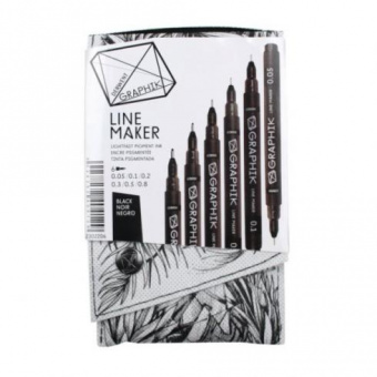 Derwent Набор из 6 м/лайнеров GRAPHIK Line marker / Чёрный 0,05, 0,1, 0,2, 0,3, 0,5, 0,8 мм